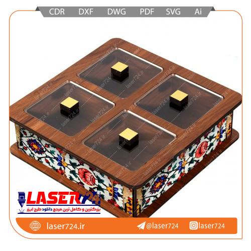 تصویر طرح لیزر جعبه دمنوش 2 مدل (فایل طلایی)4 خانه #1