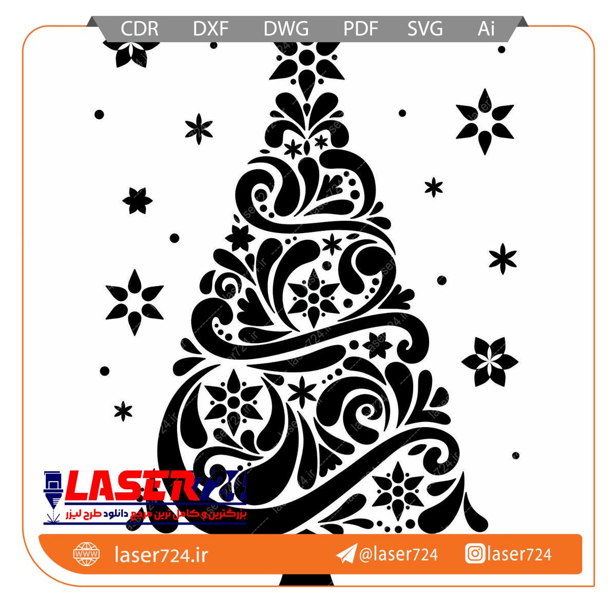 تصویر طرح لیزر وکتور درخت کریسمس #1
