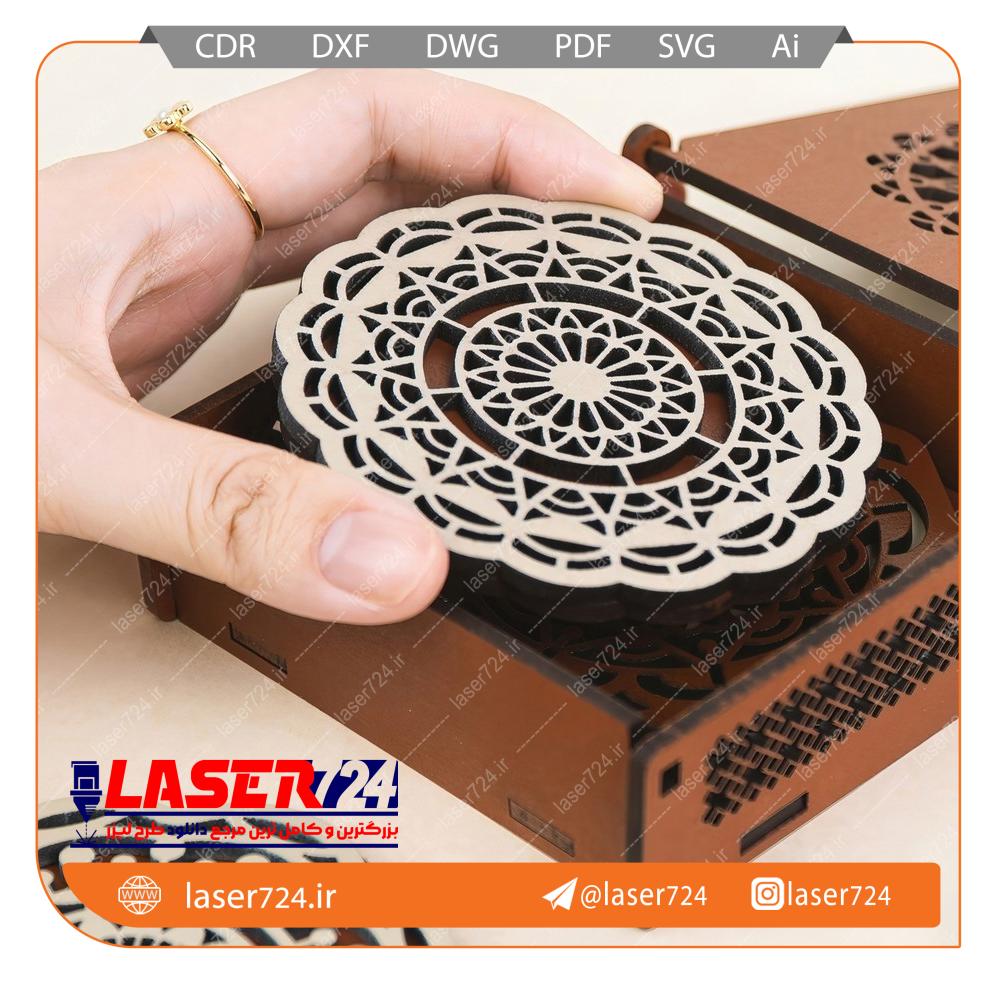 تصویر طرح برش لیزر زیر لیوانی به همراه جعبه (4 مدل) #1