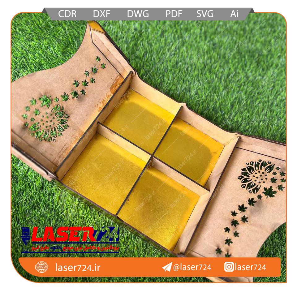 تصویر طرح برش لیزر جعبه آجیل دو درب چهار خانه #2