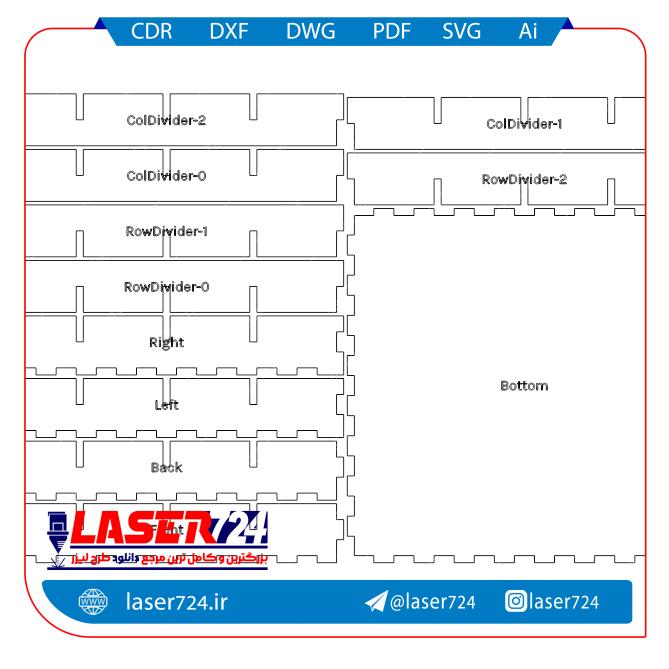 تصویر ارگانایزر پلکسی و MDF برش لیزری | جعبه تقسیم‌بندی ۱۶ خانه (4×4) باکس نظم‌دهنده #2