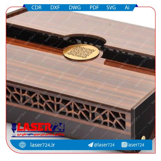 تصویر فایل برش لیزر جعبه چوبی لوکس با درب  و طرح مشبک #1